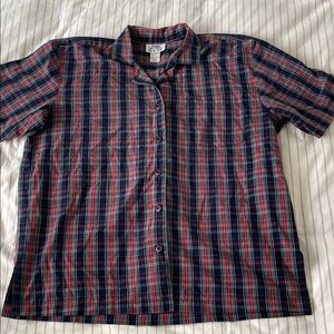 Casual Plaid Button-Down Shirt - Blue and Red